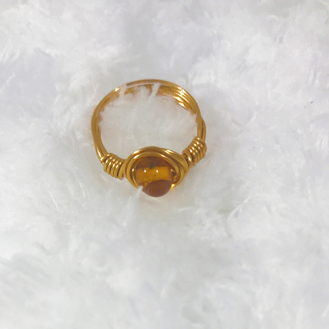 Amber Wire Wrapped Rings